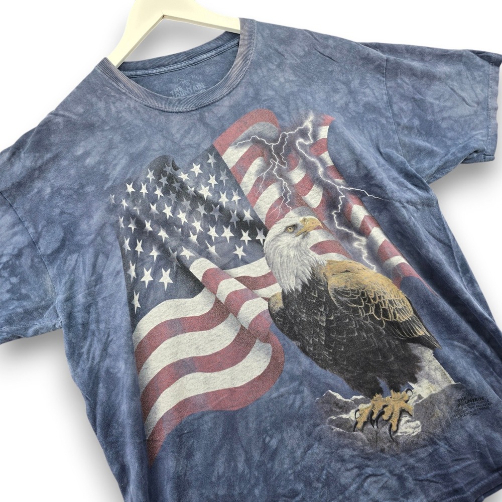 The Mountain T-Shirt Mens XL Blue Bald Eagle American Flag Tie Dye 2002 Y2K